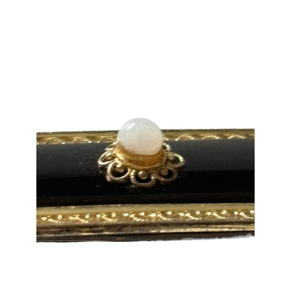 Antique 800 Sterling Silver Vermeil Filigree Onyx Mourning Bar Brooch Pin - Picture 6 of 10